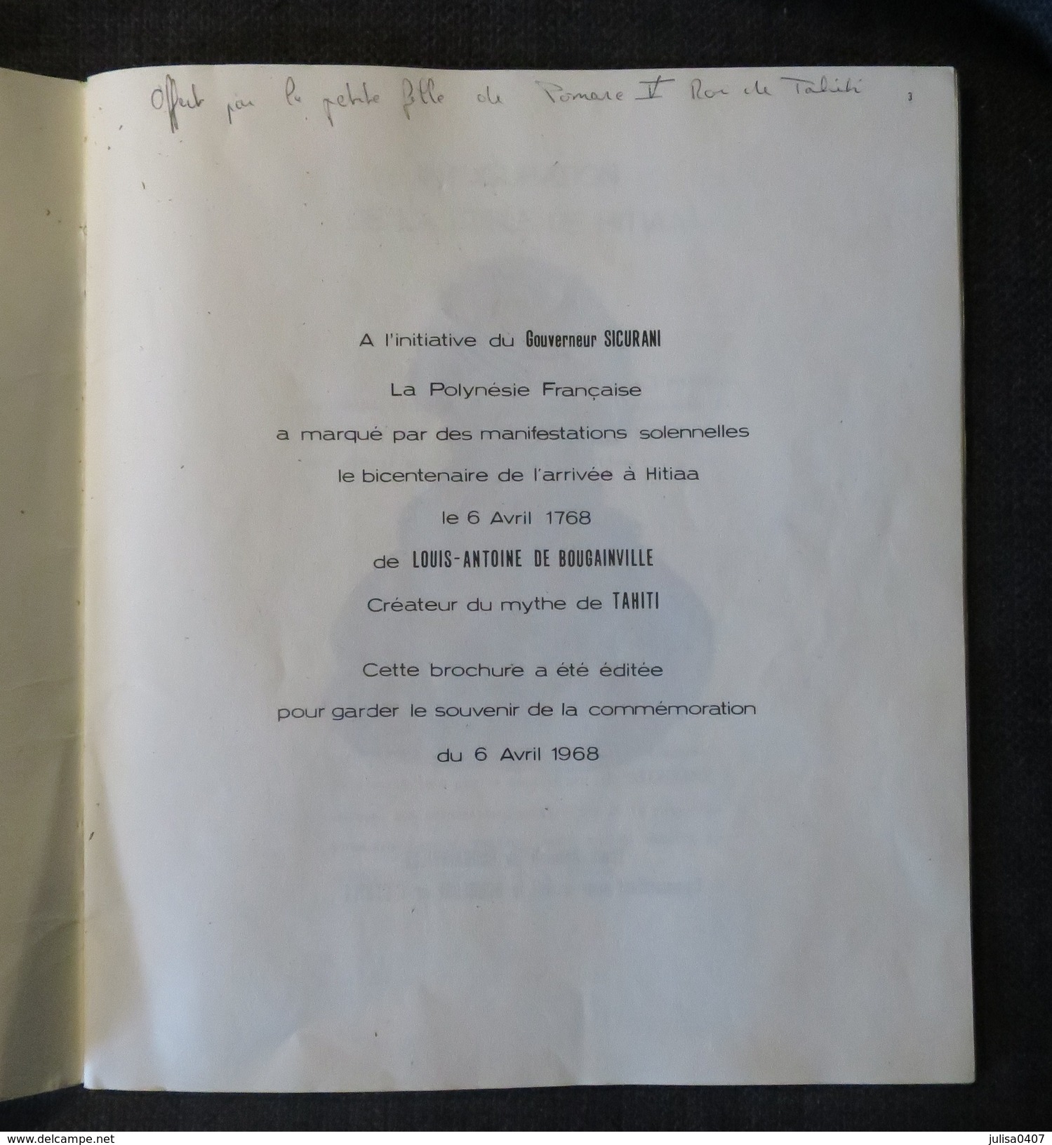 BOUGAINVILLE A TAHITI 1768-1968 Brochure Souvenir Philatelique Contenant 3 Timbres  Tirage 200 Ex - Andere & Zonder Classificatie