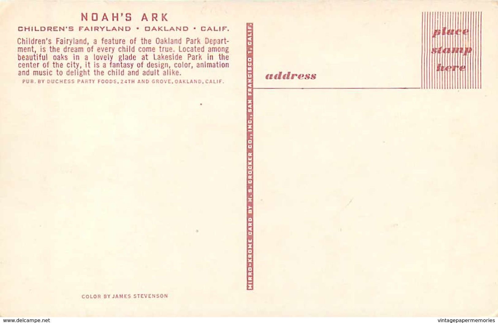 191633-California, Oakland, Children's Fairyland, Noah's Ark, Duchess Party Foods By H.S. Crocker - Oakland