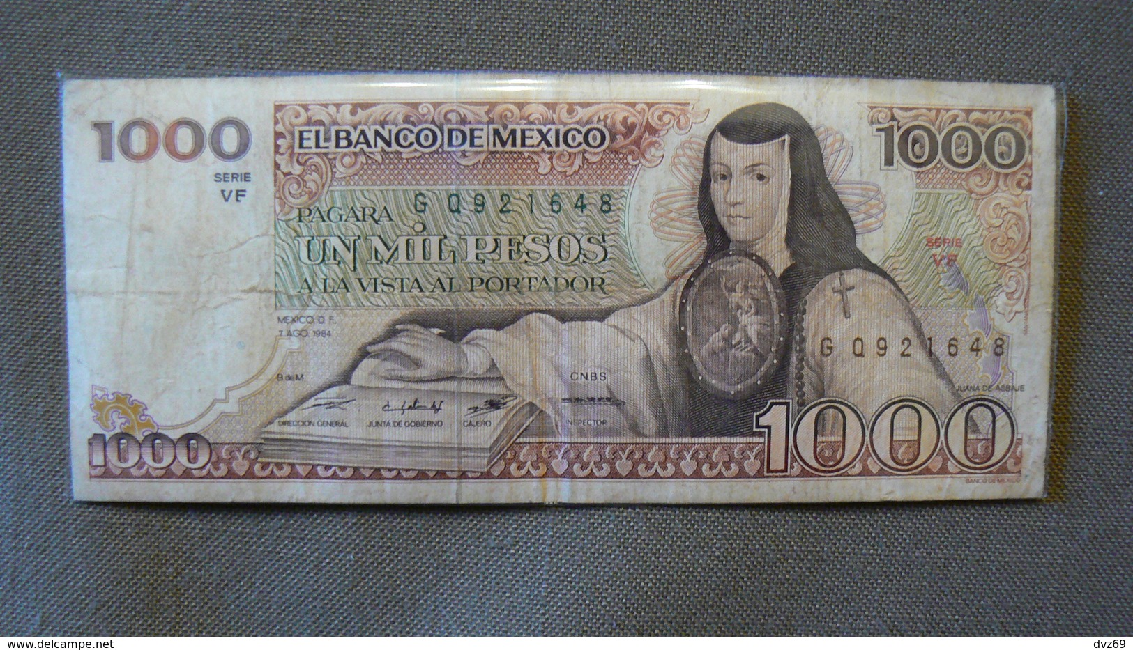 1000 PESOS, Juana De Asbaje, 7 AGO 1984, Série VF, N°GQ921648, Circulé, Bon état. - Mexico