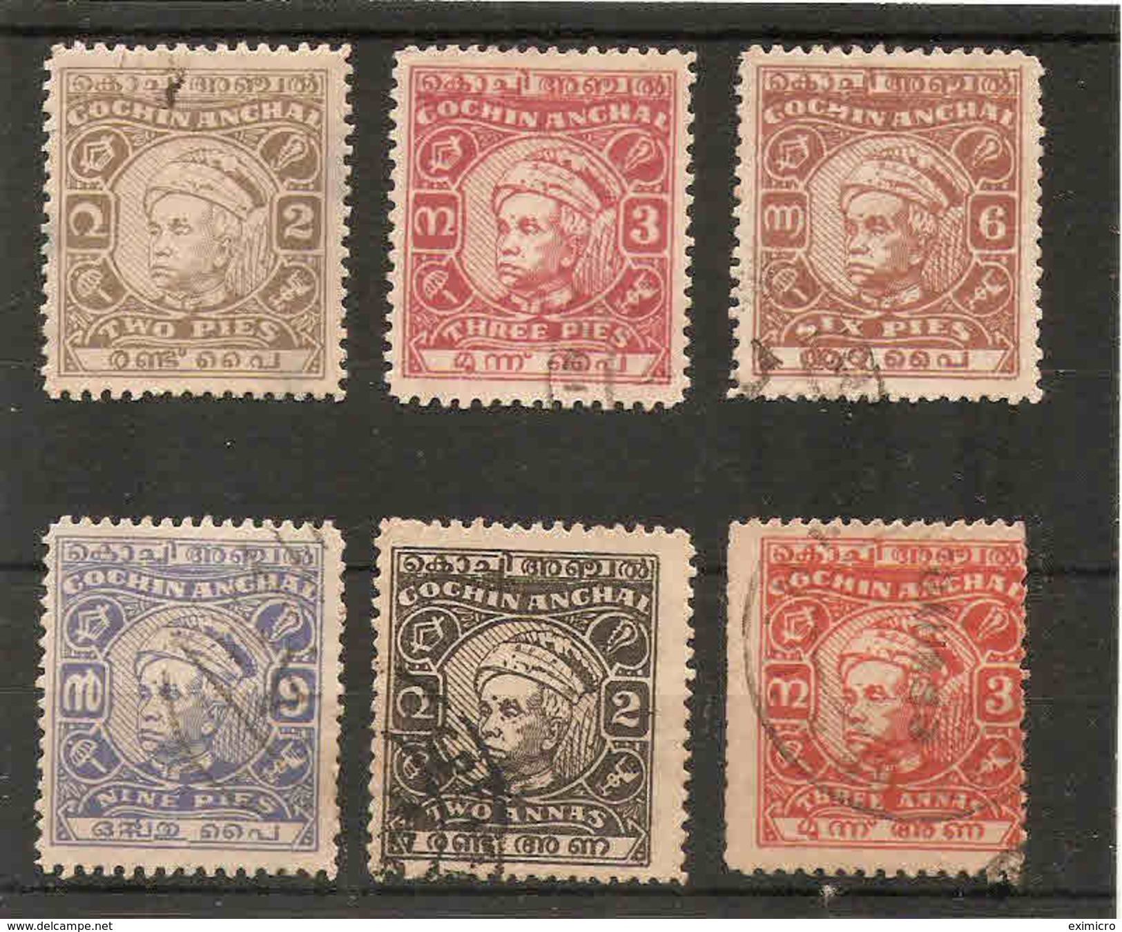 INDIA - COCHIN 1948 - 1950 VALUES SG  109, 110, 112, 113, 114, 115  FINE USED Cat £6+ - Cochin