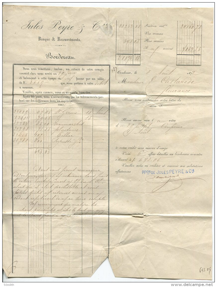 N°38  + N°47  / Lettre  3° échelon De Toulouse Pour Fleurance (gers) - 1870 Bordeaux Printing