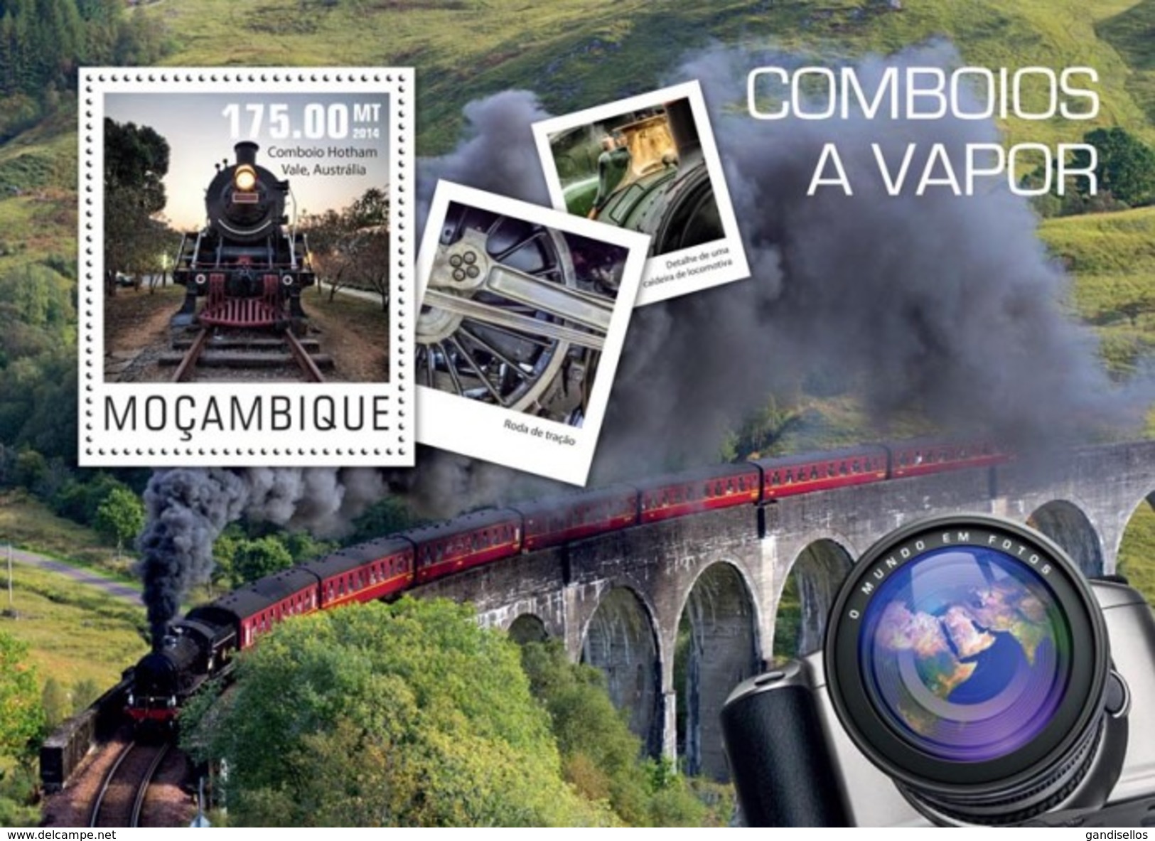 MOZAMBIQUE 2014 SHEET STEAM TRAINS TRENES A VAPOR TRAINS A VAPEUR LOCOMOTIVES LOCOMOTORAS Moz14421b - Mozambique