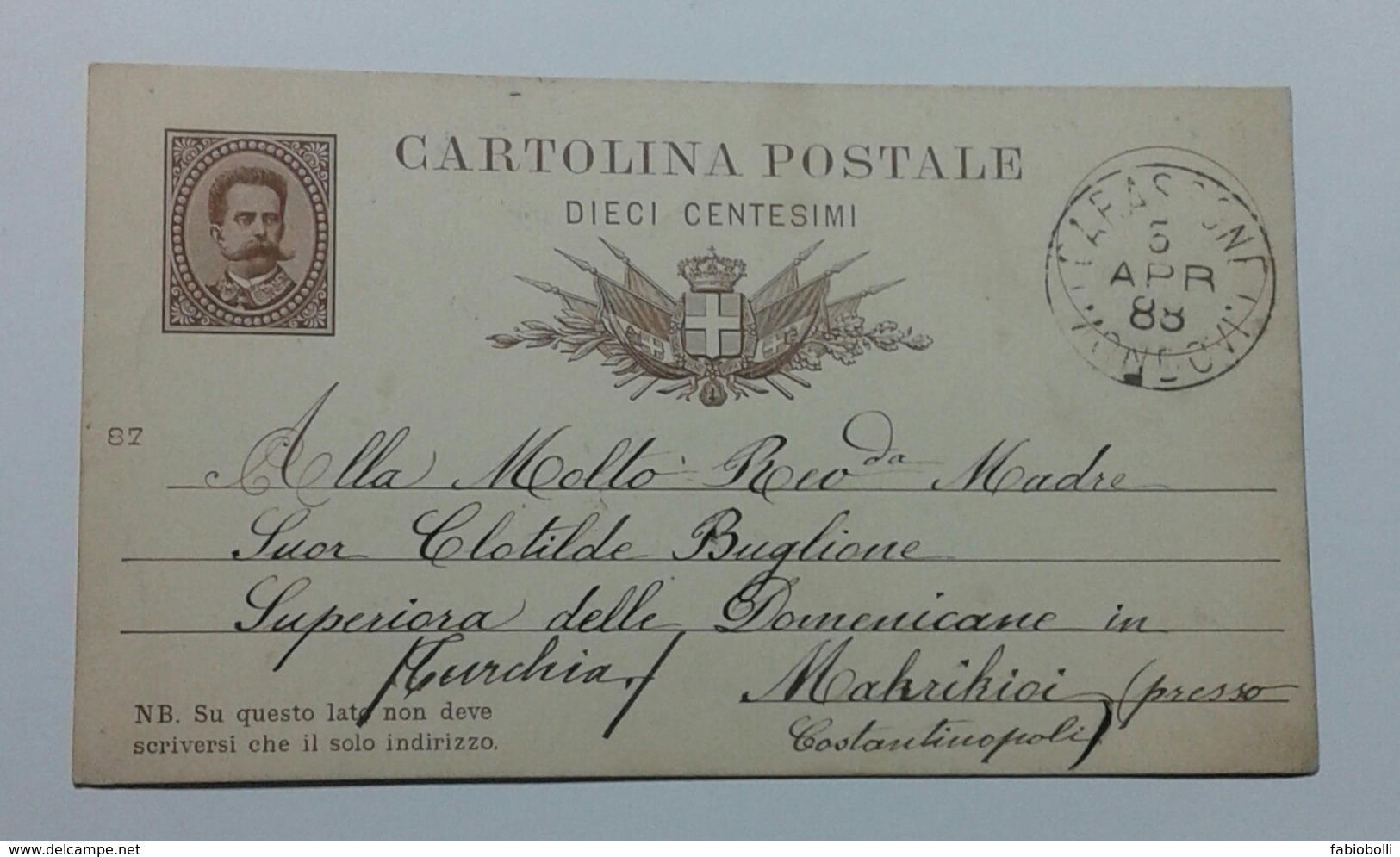 1888 INTERO POSTALE X ESTERO TURCHIA DA CARASSONE MONDOVÌ A MAKRIKIOI (137) - Stamped Stationery