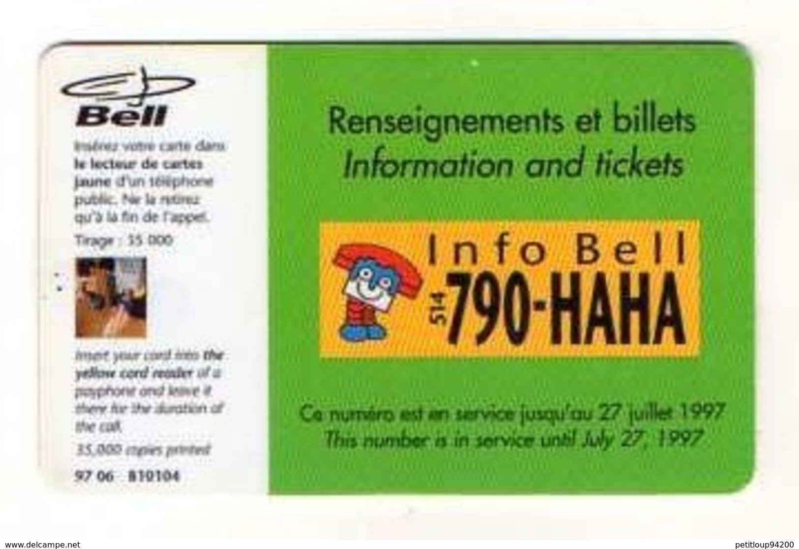 TELECARTE CANADA  BELL La Puce  *10$  Féstival Craven A - Canada