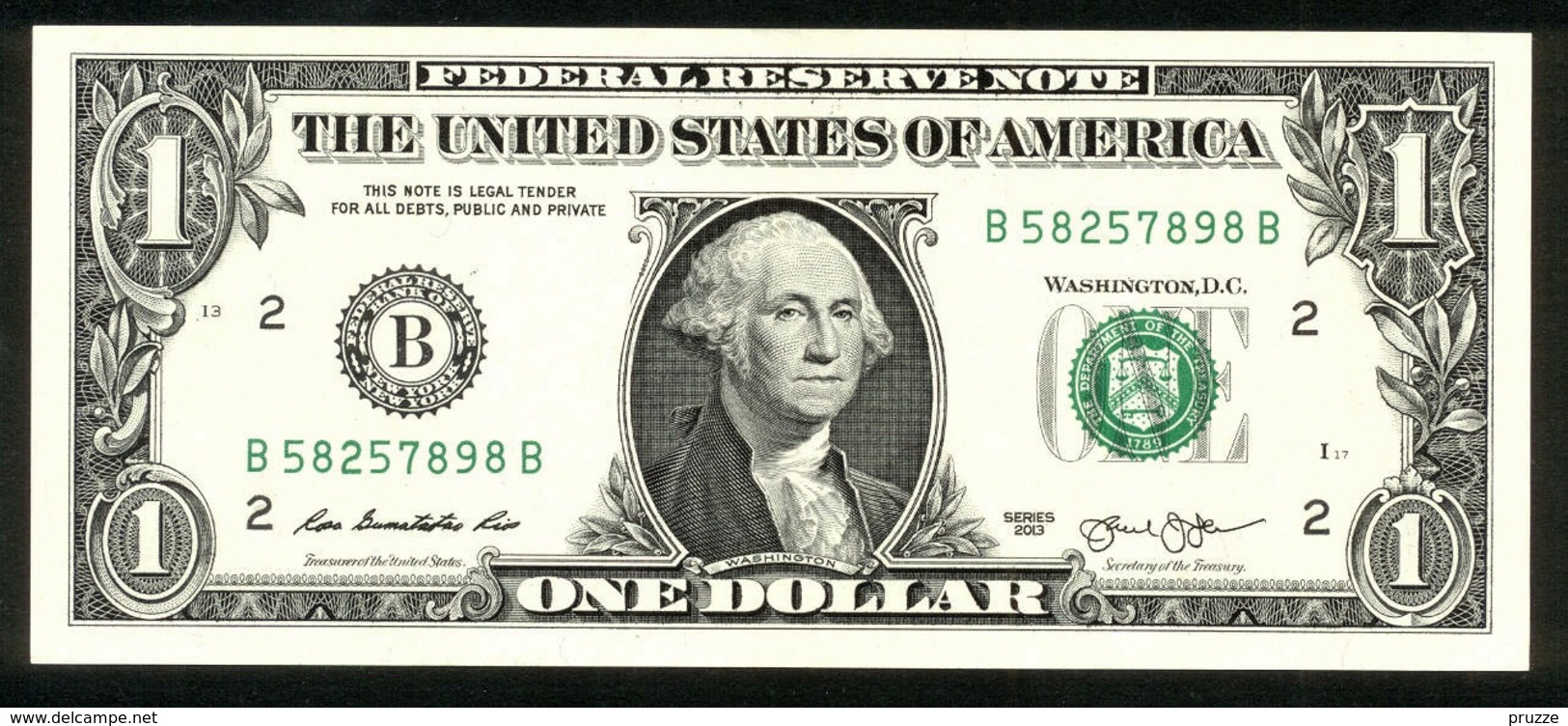 USA 2013, Federal Reserve Note, 1 $, One Dollar, B = New York, UNC, Erhaltung I - Federal Reserve (1928-...)