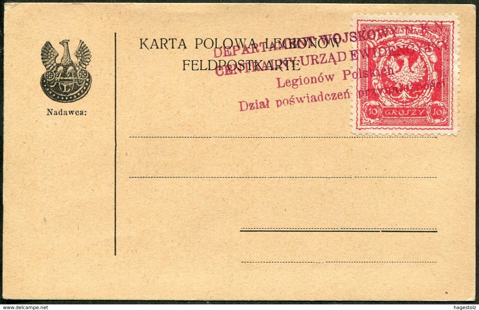 WW1 POLISH LEGION NKN 1915 Local Charity Stamp Fischer # 1b On Field Post Card WWI Feldpost Poland Polen Austria Germany - Militaria
