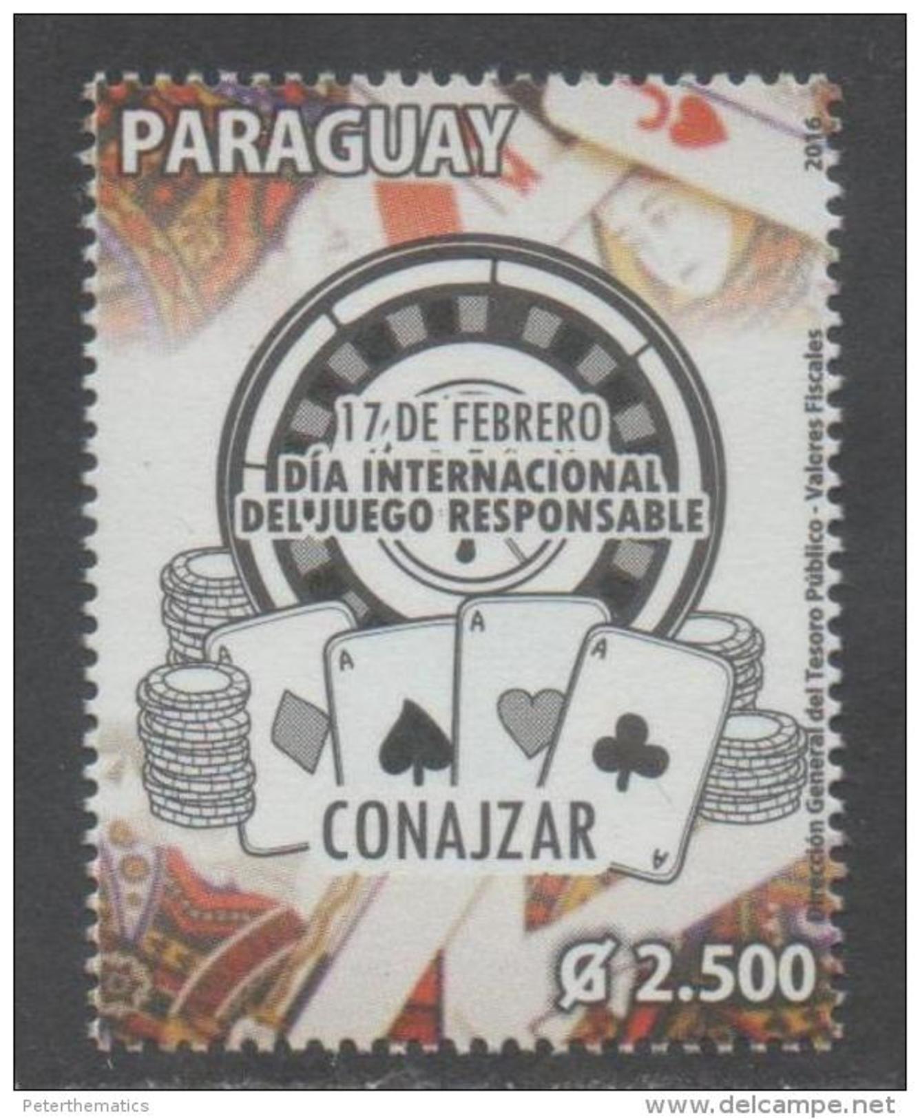 PARAGUAY, 2016, MNH, CARDS, GAMBLING, INTERNATIONAL DAY OF RESPONSIBLE GAMING, 1v - Unclassified