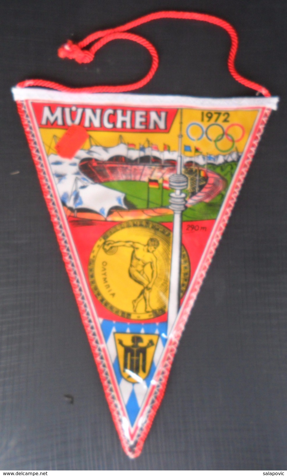 XX. OLYMPISCHE SPIELE 1972 MUNCHEN, XX. OLYMPIC GAMES 1972 MUNICH OLD PENNANT - Bekleidung, Souvenirs Und Sonstige