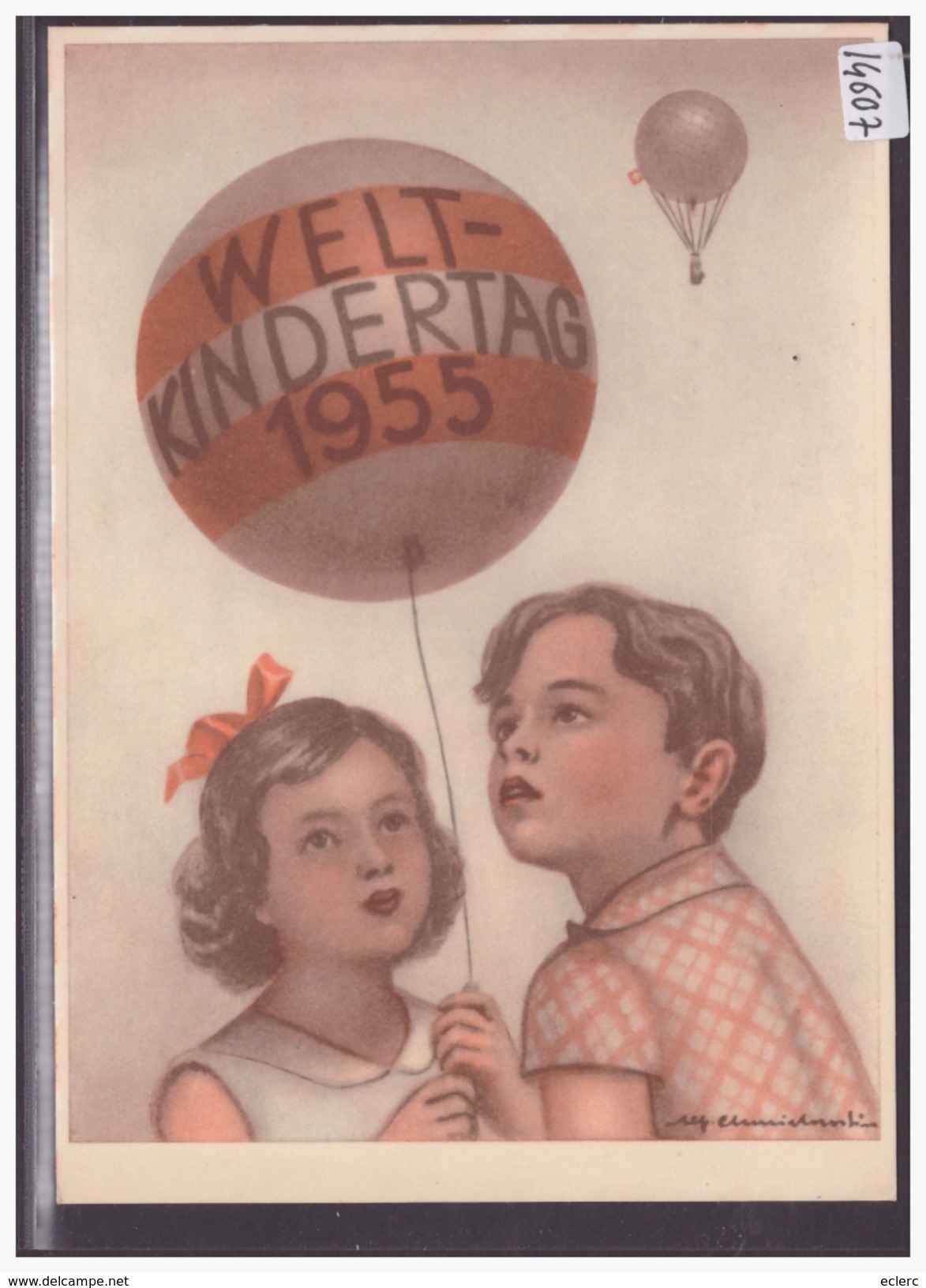 FORMAT 10x15cm - BALLON POST - WELT KINDERTAG 1955 - TB - Fesselballons