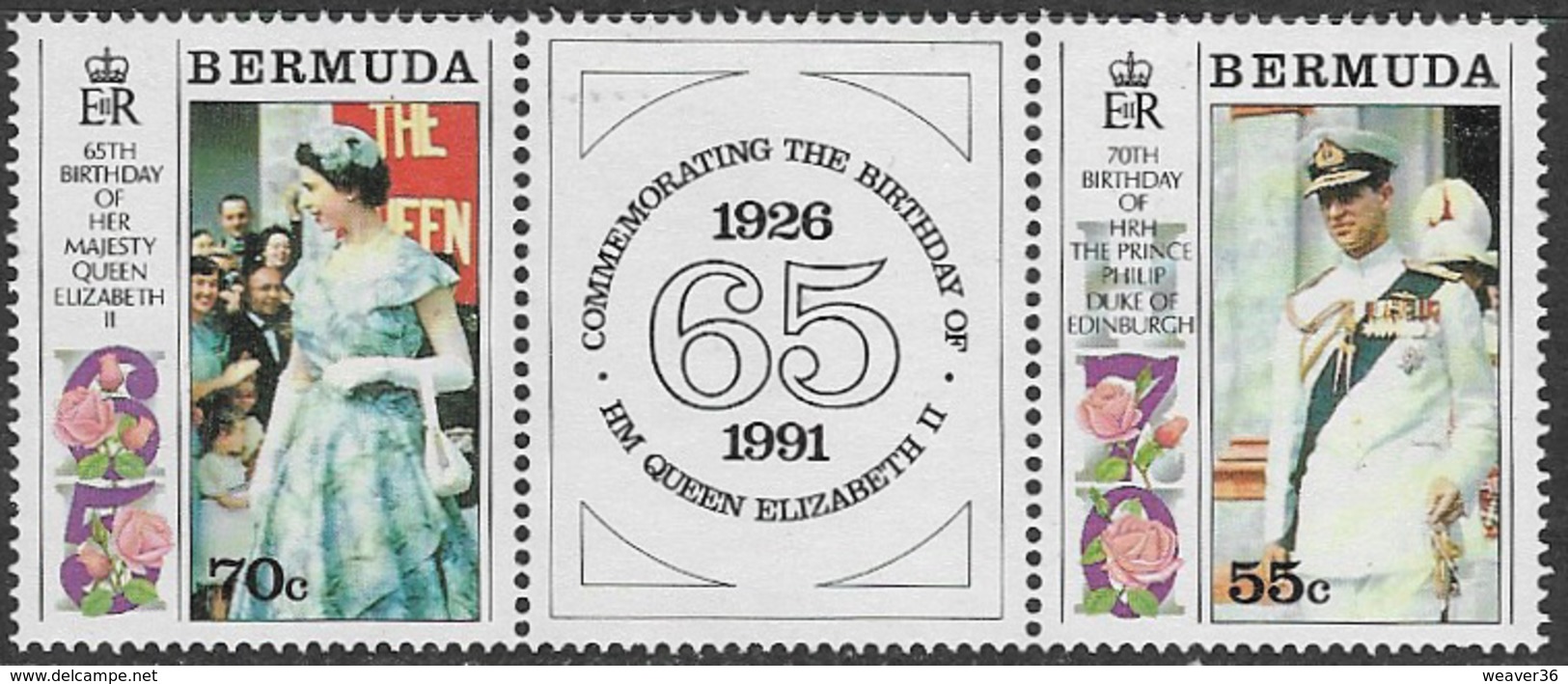 Bermuda SG634a 1991 65th Birthday Of Queen And 70th Birthday Of Prince Philip Set 2v+label Unmounted Mint [34/28833/2D] - Bermudes