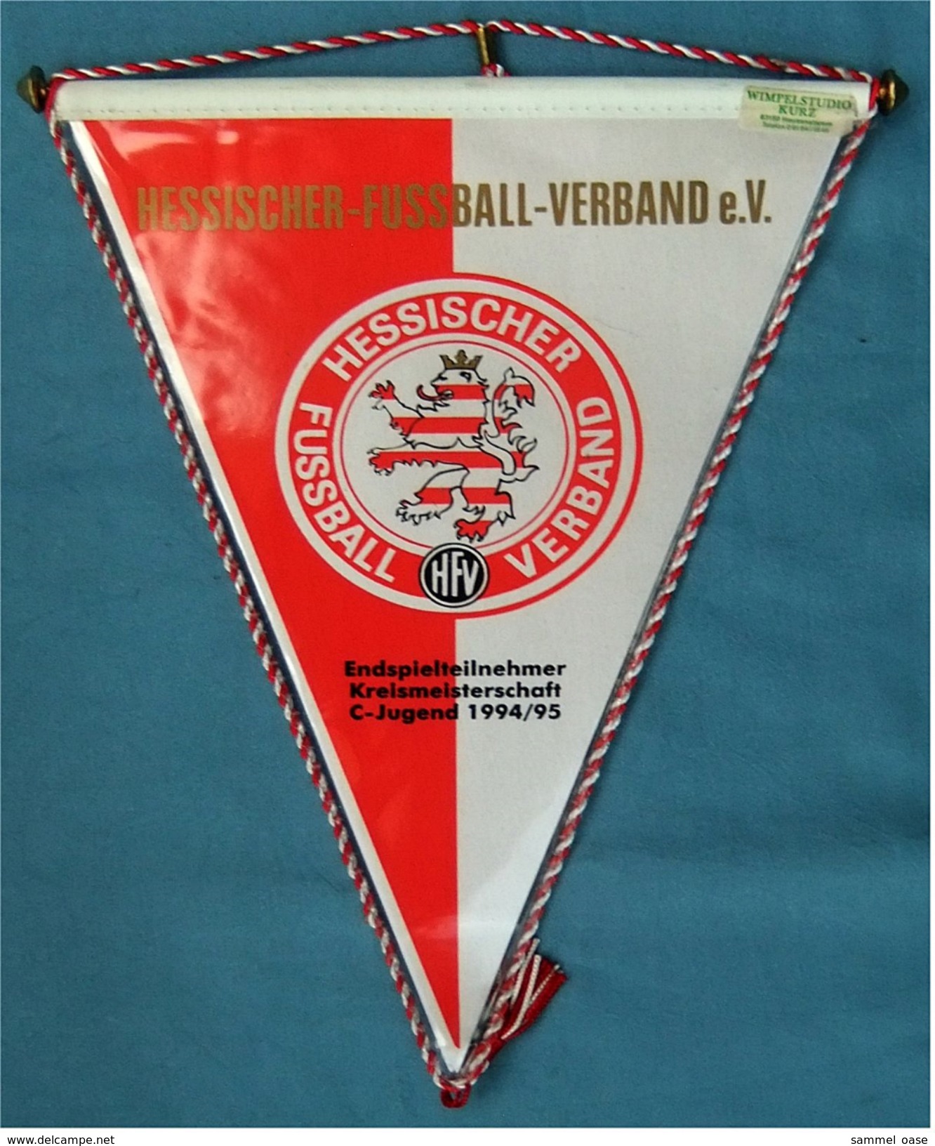 Wimpel  Hessischer Fussball-Verband E. V.  -  Kreismeisterschaft C-Jugend 1995  -  Größe Ca. 22 X 29 Cm - Sonstige & Ohne Zuordnung