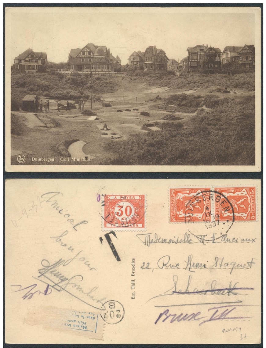 AM428 Carte Postale Taxée De Duinbergen à Bruxelles 1937 Maison Fermée - Souvenir Cards - Joint Issues [HK]