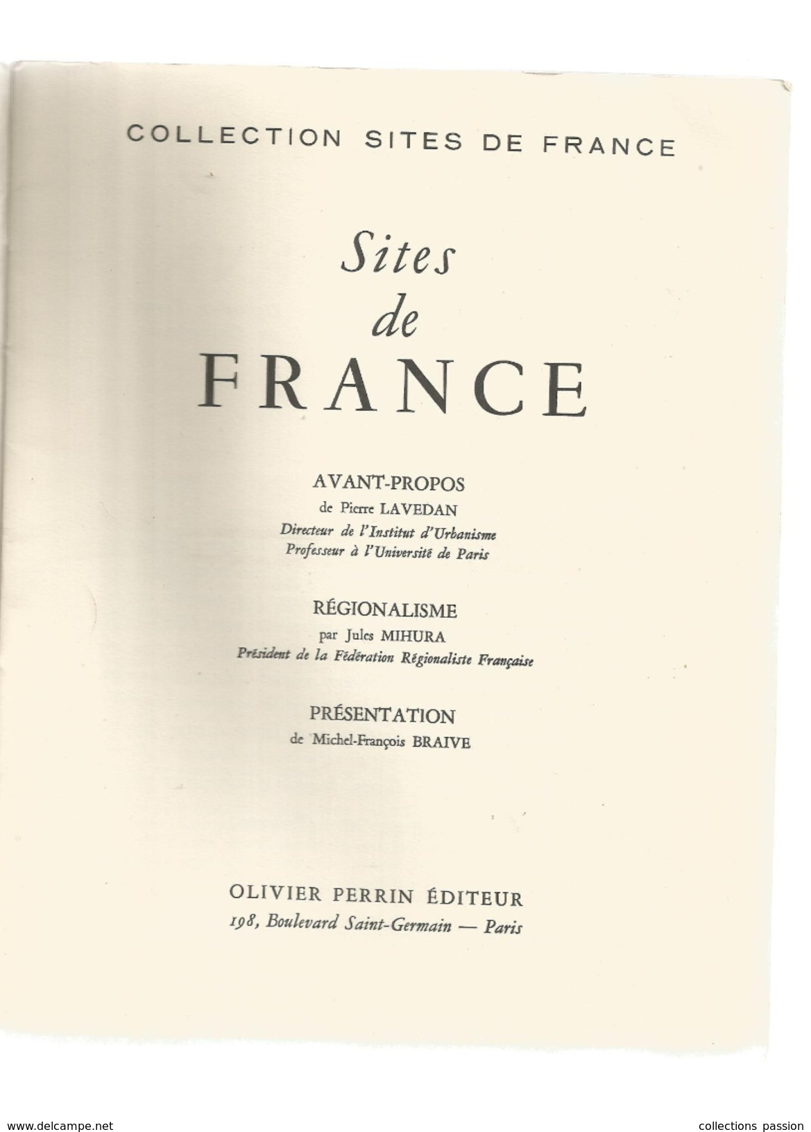 Sites De France , Régionalisme, Jules MIHURA , 128 Pages, 1950, 7 Scans,  Frais Fr : 4.95 &euro; - Ohne Zuordnung