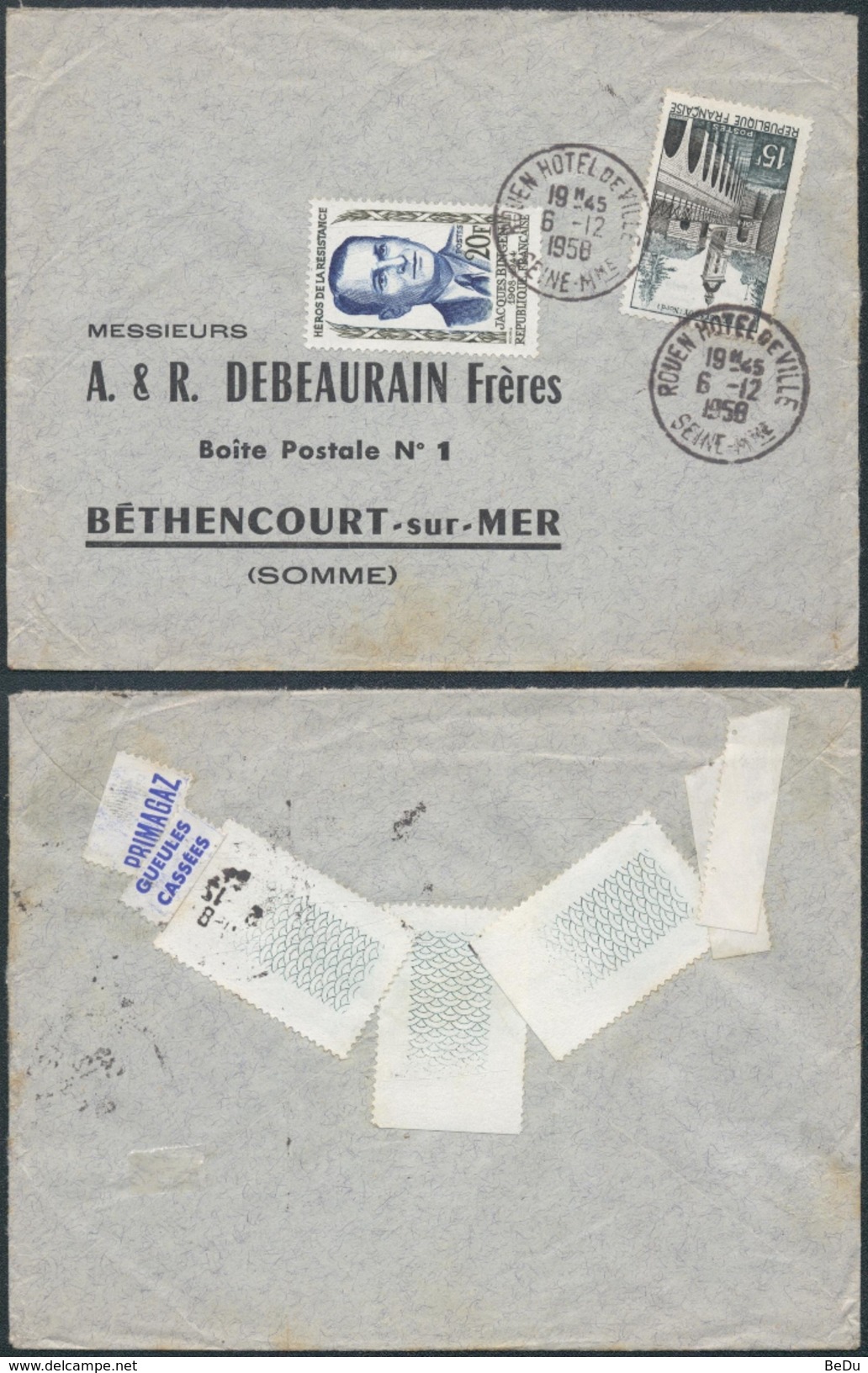 A391 France Lettre De Rouen à Béthencourt Sur Mer   1958  - Héros De La Résistance - Storia Postale