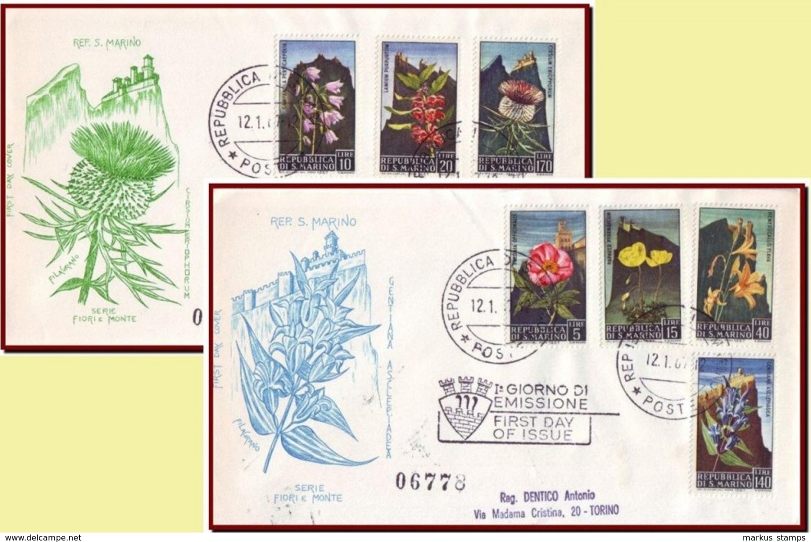 1967 San Marino, FDC Full year set 6 issues / 9 first day covers, Mi 880-902