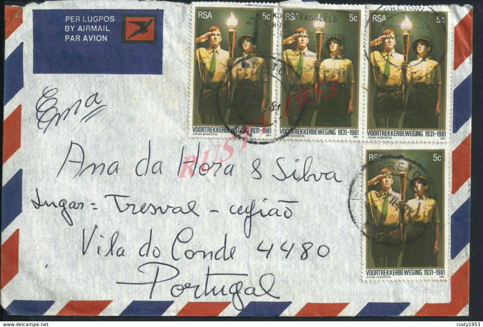 SCOUTISME LETTRE PAR AVION TIMBRES SCPOUTS AFRIQUE DU SUD C À D PRETORIA 1981 RSA SOUHT AFRICA POUR VILA DO CONDE : - Lettres & Documents