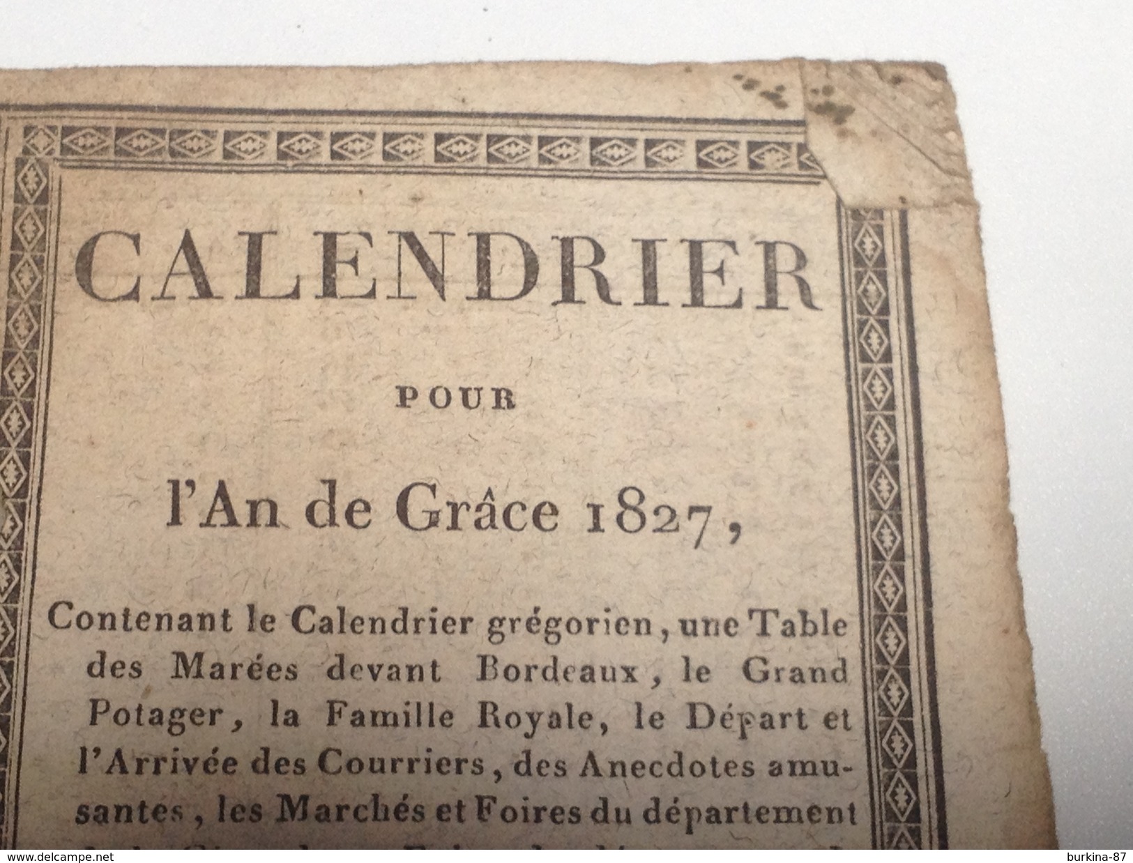 CALENDRIER, Almanach , Pour L'an De Grâce, 1827, 35 Pages - Kleinformat : ...-1900