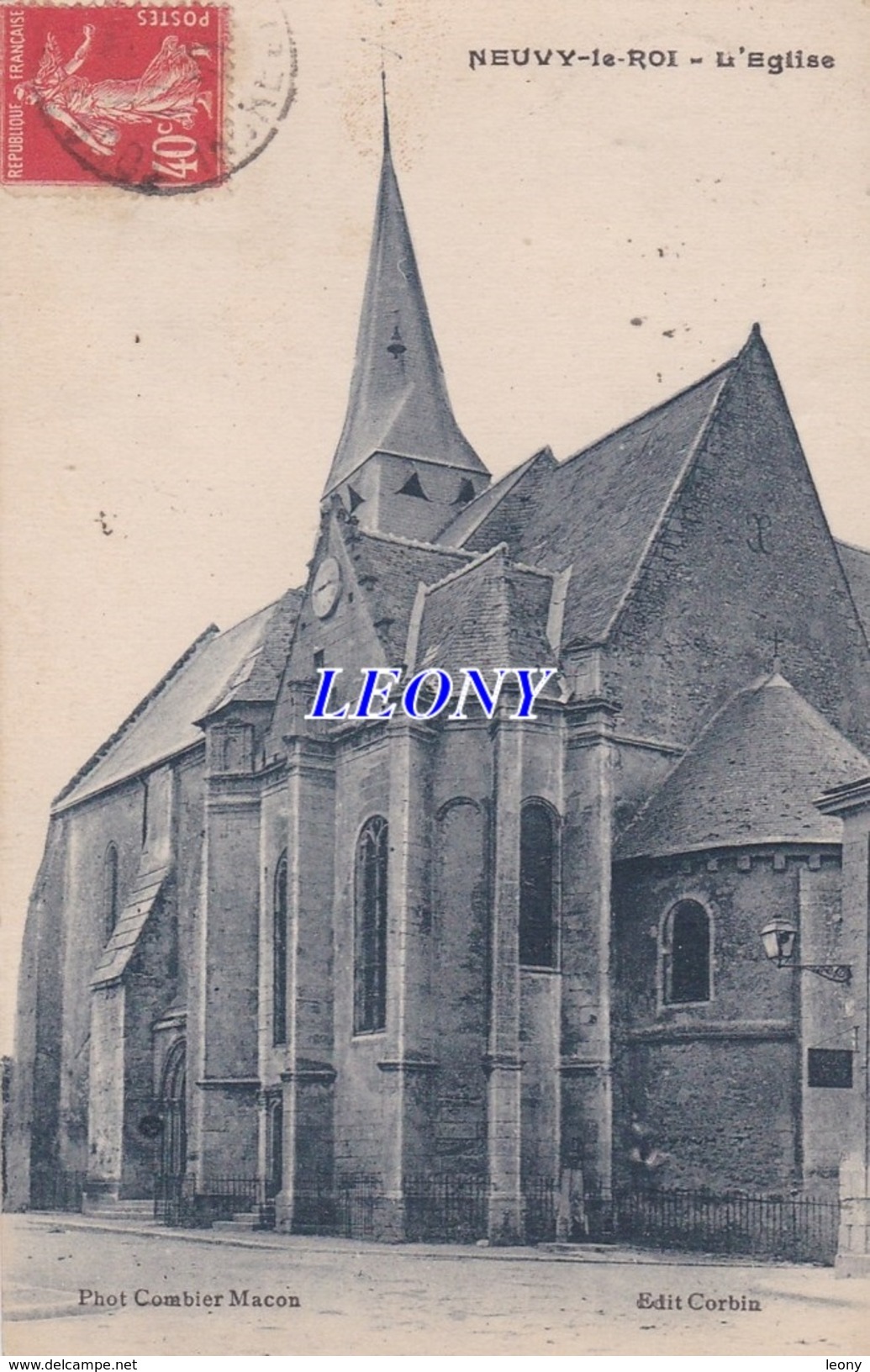 CPSM 9X14 De NEUVY Le ROI (37) - L' EGLISE  édit CORBIN - 1928 - Neuvy-le-Roi