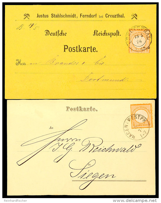 1/2 Gr. Orange, Je Einzeln Auf Zwei Privatpostkarten Aus CREUZTHAL Bzw. HAGEN, Katalog: 18 BF1 / 2 Gr. Orange,... - Other & Unclassified