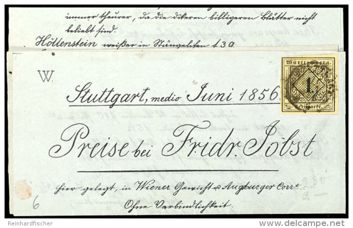 1 Kr. Auf Hells&auml;misch, Voll- Bis Breitrandig, Gestempelt "STUTTGART 10 JUNI 1856" Auf Drucksache Ohne... - Other & Unclassified