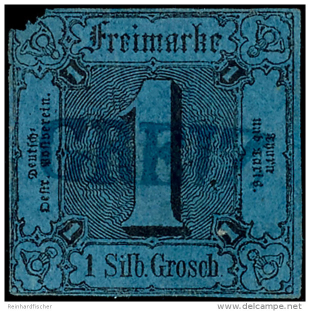 "GREIZ" - Blauer L1, Klar Und Ideal Zentrisch Gerade Auf 1 Sgr. A. Dunkelblau, Links Oben Eckfehler Und D&uuml;nn,... - Other & Unclassified