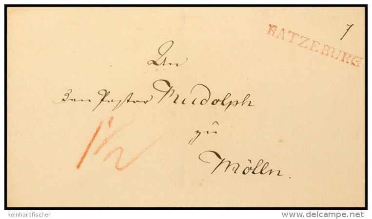 1831/1832 (ca.), "RATZEBURG" - Seltener Roter Langstempel Ideal Auf Brief Ohne Inhalt Mit Trockensiegel Nach... - Schleswig-Holstein