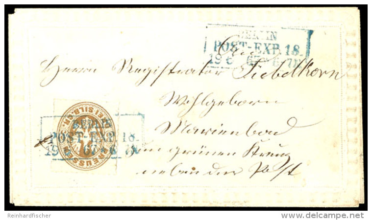 3 Silbergroschen Braun Mit Blauem Ra3 "BERLIN / POST-EXP. 18./13.6.67" Auf Foublos Gepr&auml;gtem Zierbrief Mit... - Other & Unclassified