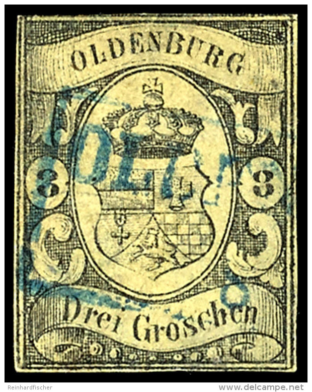 3 Gr Schwarz Auf Graugelb Tadellos Gestempelt Und Allseits Vollrandig, Signiert, Mi. 750,-, Katalog: 8 O3 Gr... - Oldenburg