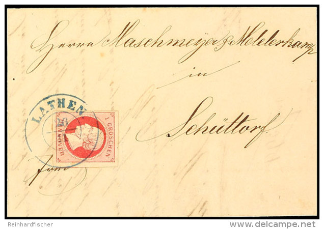 "LATHEN 26/11" (1863) Blauer Dkr. Auf 1 Gr. Lilarot, Allseits Breit- Bis Vollrandig Auf Brief Nach Sch&uuml;ttorf,... - Hanover