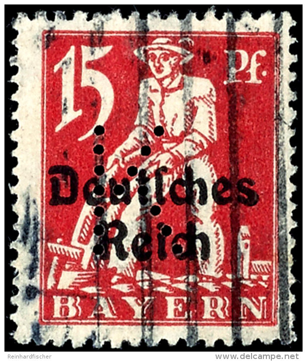 15 Pfg Aufdruck "Deutsches Reich", Lochung "K", Gestempelt, Fotokurzbefund Dr. Helbig BPP "fehlerlos", Mi. 200.-... - Other & Unclassified