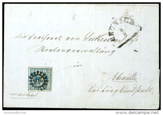 3 Kr. Blau, Platte 1, Allseits Breitrandig Mit 4 Schnittlinien Auf Brief Von "261" KRONACH Nach Ebneth Bei... - Other & Unclassified