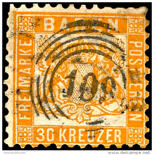 30 Kr. Orangegelb Mit F&uuml;nfringstempel "109" Pforzheim, Oben Rechts Und Links Oben Zahnfehler, Sonst Tadellos,... - Other & Unclassified