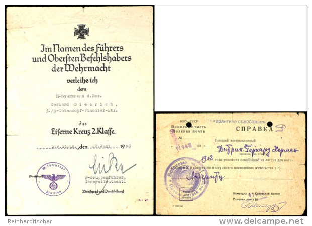 Verleihungsurkunde Eisernes Kreuz 2 Klasse An Einen SS-Sturmmann D.Res., Originalunterschrift... - Unclassified