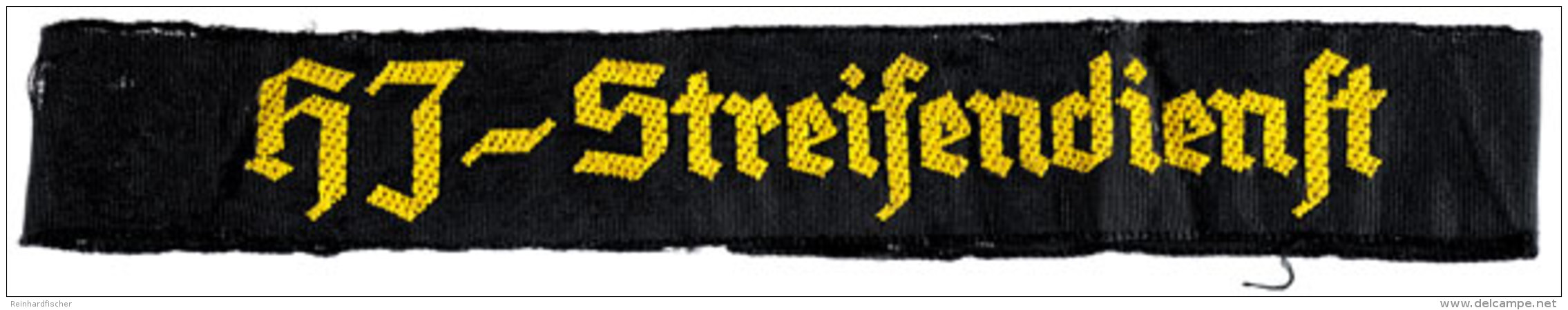 &Auml;rmelband "HJ-Streifendienst", Gewebte Ausf&uuml;hrung, Auf Schwarzem Seidenripsband, Originall&auml;nge,... - Unclassified