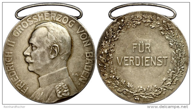 Baden, Ziviles Ehrenzeichen, Verdienstmedaille 1916-1918 Friedrich II., Versilbert, Zustand II-III., Katalog: OEK... - Unclassified