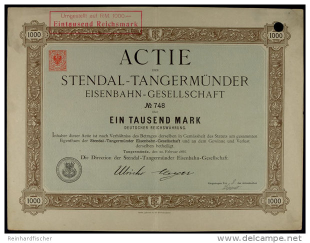 Tangerm&uuml;nde 1886, Stendal-Tangerm&uuml;nder Eisenbahn-Gesellschaft, Aktie &uuml;ber 1000 Mark, Selten, Auflage... - Unclassified