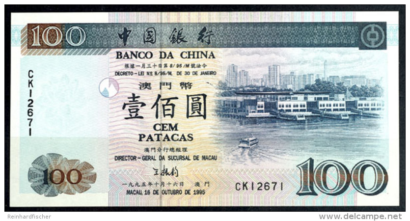 Macau, 100 Patacas, 1995, Port Exterior, Seriennummer CKI 267I, Kassenfrisch, Erhaltung I., Katalog: Pick 93... - Unclassified