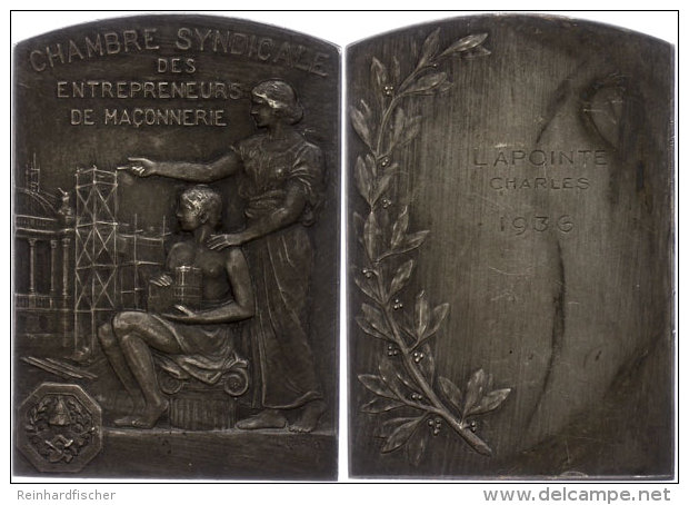 Frankreich, Versilberte Bronzeplakette (Dm. Ca. 46,50x65,80mm, Ca. 68,45g), 1936, Von L. Cariat. Av: Sitzende... - Other & Unclassified