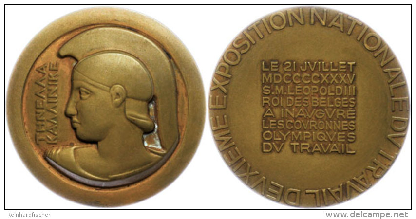 Belgien, Bronzemedaille (Dm. Ca. 64,10mm, Ca. 107g), 1935, Unsigniert, Athenab&uuml;ste Mit Korinthischem Helm Von... - Other & Unclassified