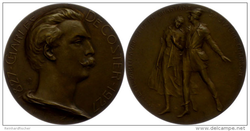 Belgien, Bronzemedaille (Dm. Ca. 69,90mm, Ca. 111,18g), 1927, Von A. Mauquoy, Auf CHarles De Coster. Av: B&uuml;ste... - Other & Unclassified