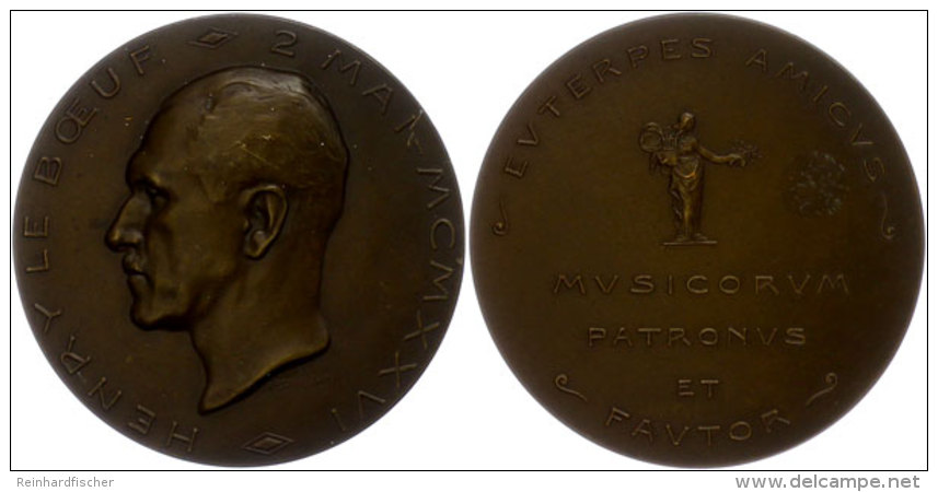 Belgien, Bronzemedaille (Dm. Ca. 56,10mm, Ca. 56,39g), 1926, Von A. Bonnetain, Auf Henry Le Boeuf. Av: Kopf Nach... - Other & Unclassified