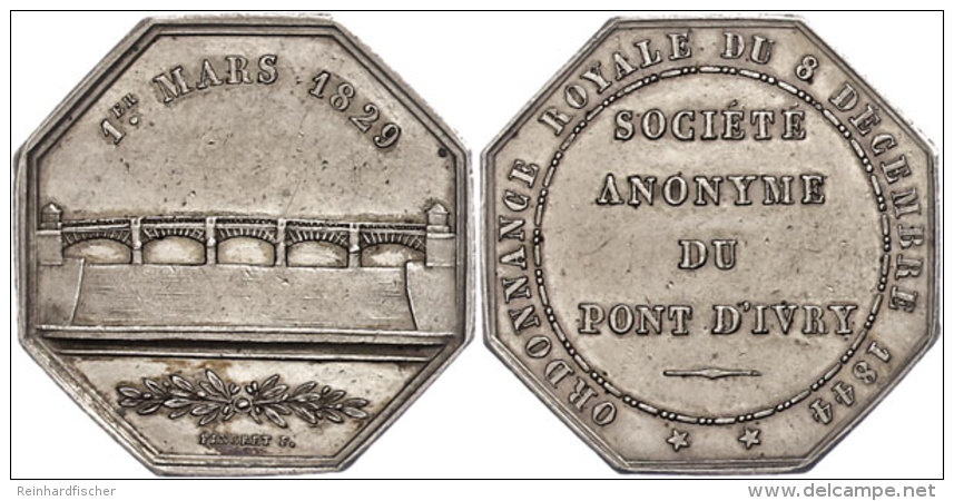 Frankreich, Achteckiger Silberjeton (Durchmesser Ca. 34mm, 20,50g), 1844, Von F. Pingret. Av: 4 Zeilen Schrift Im... - Other & Unclassified