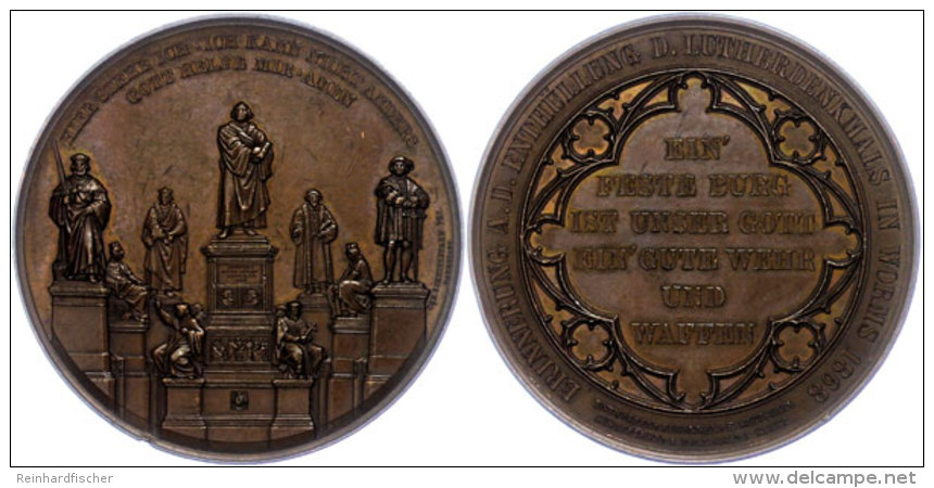 Worms, Bronzemedaille,1868, Von Schnitzspahn, Auf Die Errichtung Des Lutherdenkmals. Av: Denkmal, Rev: Schrift In... - Other & Unclassified