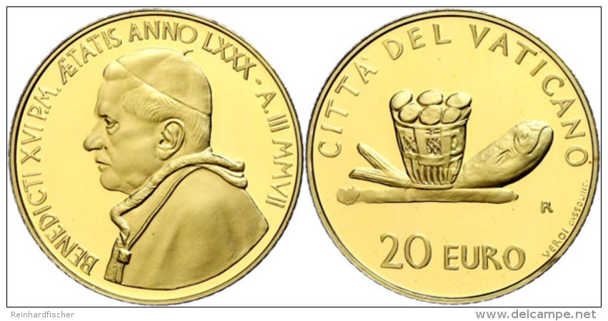 20 Euro, Gold, 2007, Sakramente Der Christlichen Initiation-3. Ausgabe-Eucharistie, Fisch Und Brotkorb, Fb. 449, KM... - Vatican