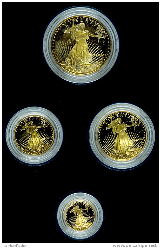 Set Zu 1/10, 1/4, 1/2 Und 1 Unze, Gold, 1991, American Eagle, Insgesamt 57,52g Fein, Mit Zertifikat Im Blauen... - Other & Unclassified