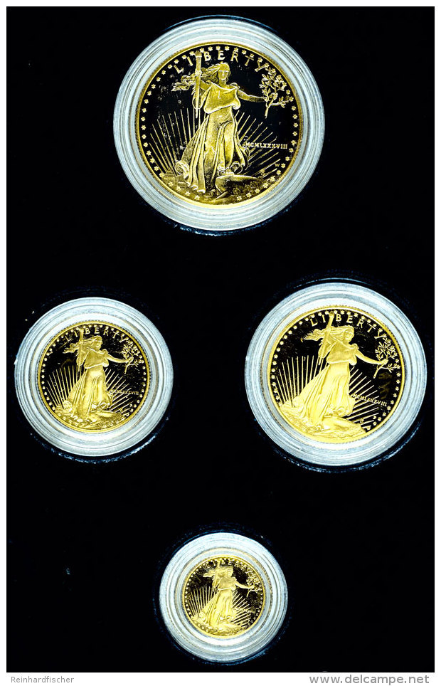 Set Zu 1/10, 1/4, 1/2 Und 1 Unze, Gold, 1988, American Eagle, Insgesamt 57,52g Fein, Mit Zertifikat Im Blauen... - Other & Unclassified