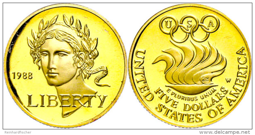5 Dollars, Gold, 1987, Olympiade, KM 223, 7,5g Fein, Mit Zertifikat In Ausgabeschatulle Und Schachtel, PP.  PP5... - Other & Unclassified