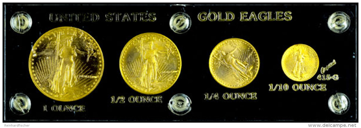 Set Zu 1/10, 1/4, 1/2 Und 1 Unze, Gold, 1987, American Eagle, Insgesamt 57,52g Fein, In Acrylplatte, 1/2 Unze... - Other & Unclassified