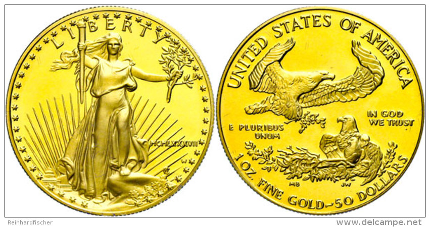 1 Unze, Gold, 1987, American Eagle, Mit Zertifikat In Ausgabefolder Und Schachtel, PP.  PP1 Ounce, Gold, 1987,... - Other & Unclassified