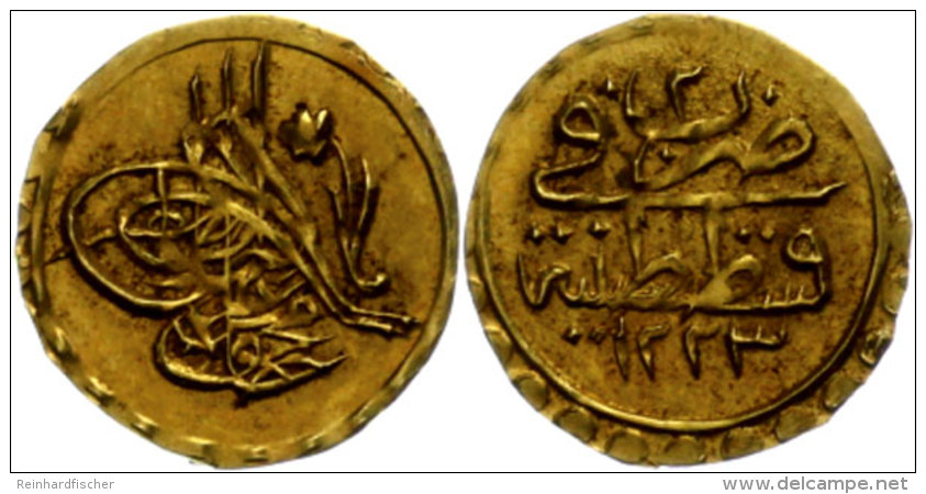 1/4 Zeri Mahbub, (0,64g), 1808-1839, (1223/2 AH), Mohammed II., KM 605, Ss.  Ss1 / 4 Zeri Mahbub, (0, 64g),... - Turkey